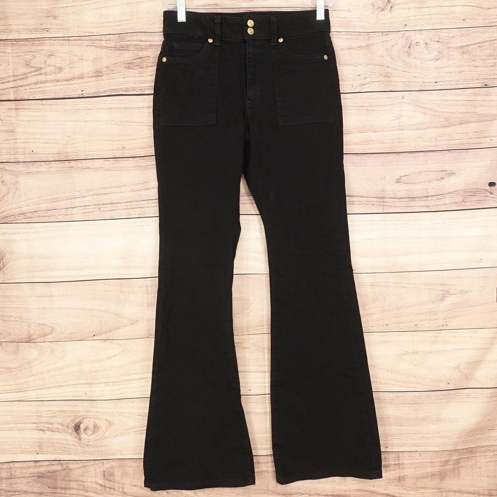 Michael Kors Flared Jeans Womens 4 Black Dark Wash Stretch 27x30 Denim
